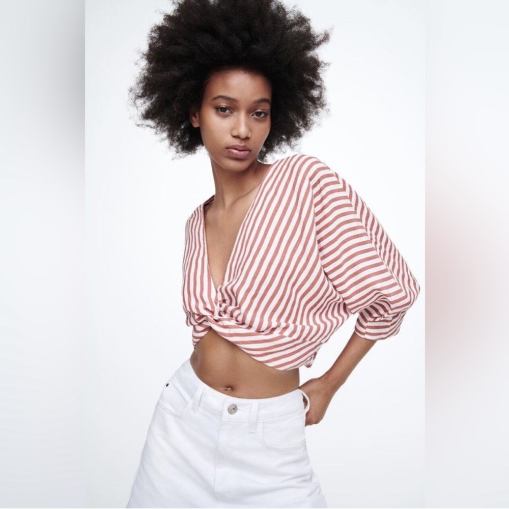 Zara Red and White Striped Blouse